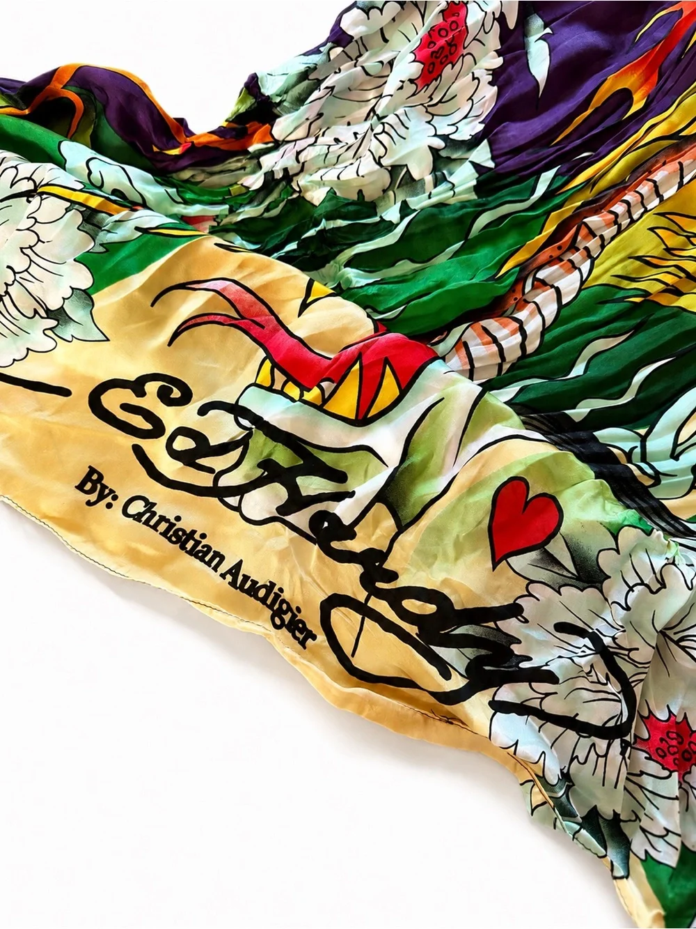 Ed Hardy Vibrant Dragon Floral Scarf/Wrap - Green/Yellow/Purple
